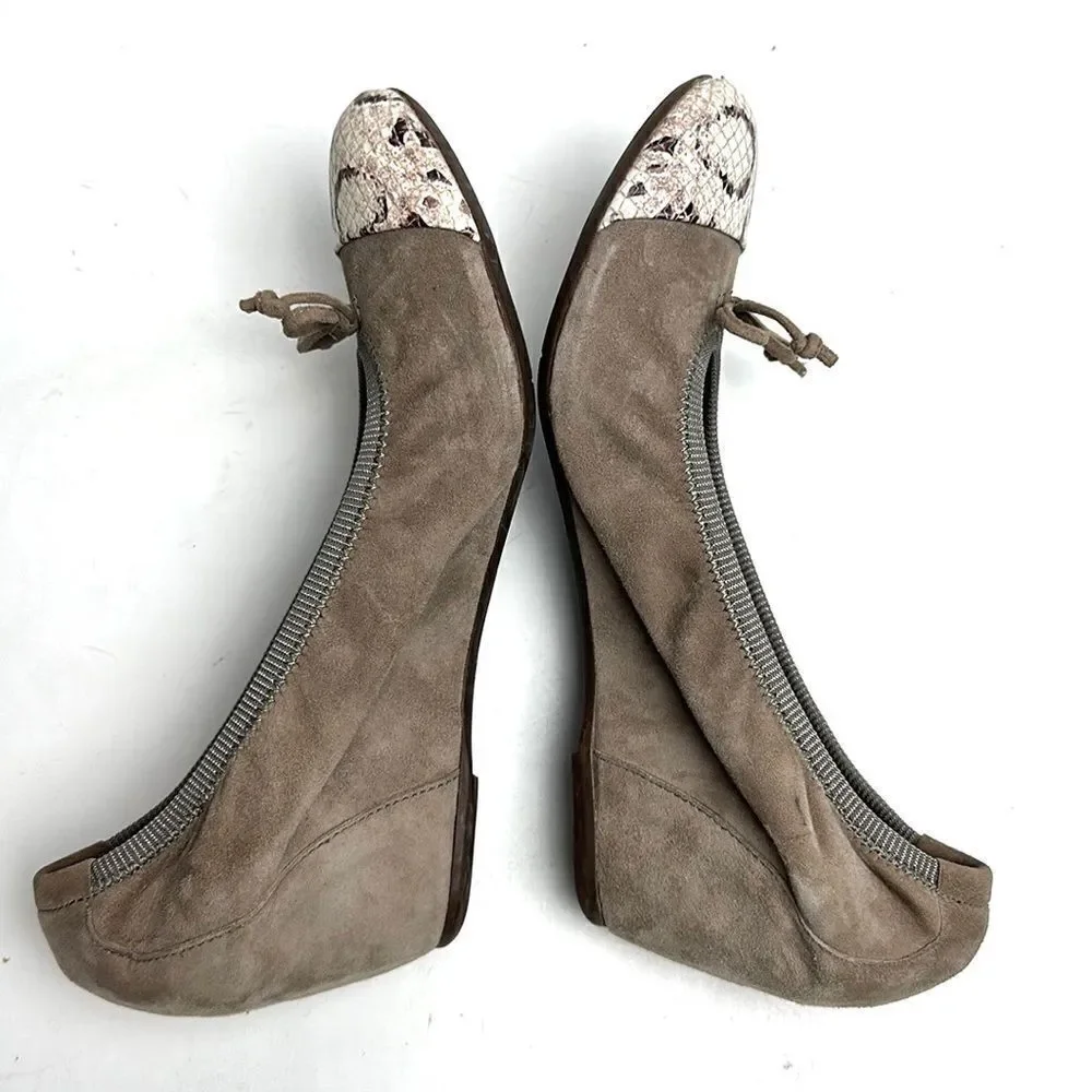 FRAU Suede Leather Wedge Pump Taupe Python Snake Print Toe IT 40 US 8